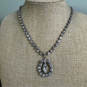Jay Flex Vintage Choker Necklace Crystal Pendant - Sterling Silver 15”